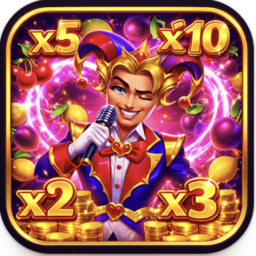 Joker's Lucky Fruits game icon showing joker character with multiplier badges